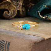 0.5ct Oval Cut Turquoise Ring with Side Stones for Her